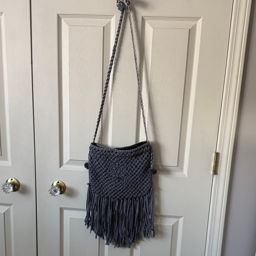 Cost Plus World Market Soft Blue  Fringe Crossbody Bag